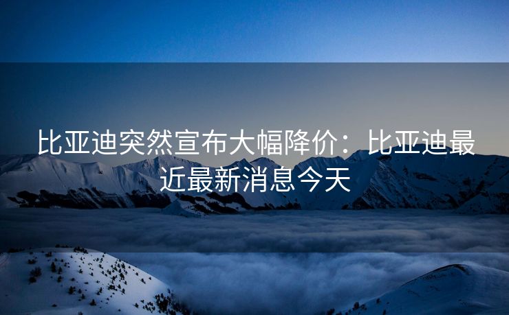 比亚迪突然宣布大幅降价：比亚迪最近最新消息今天